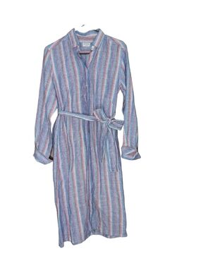 PDN London Calista Nyhan Stablina 100% Linen Shirt Dress Striped Size 14 US 10